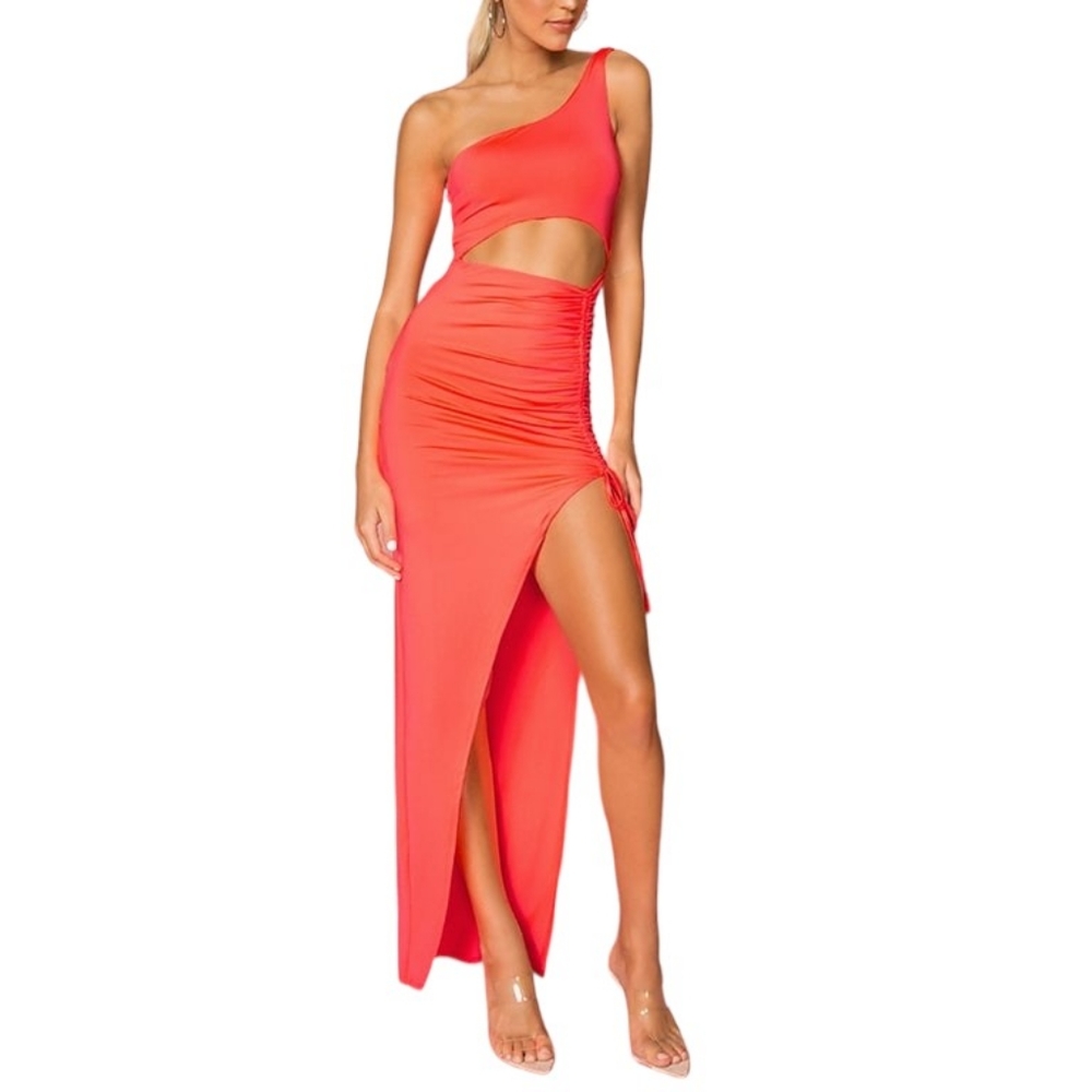 Superdown Alaina One Shoulder Cutout Maxi Dress in Neon Pink Womens Size XXS